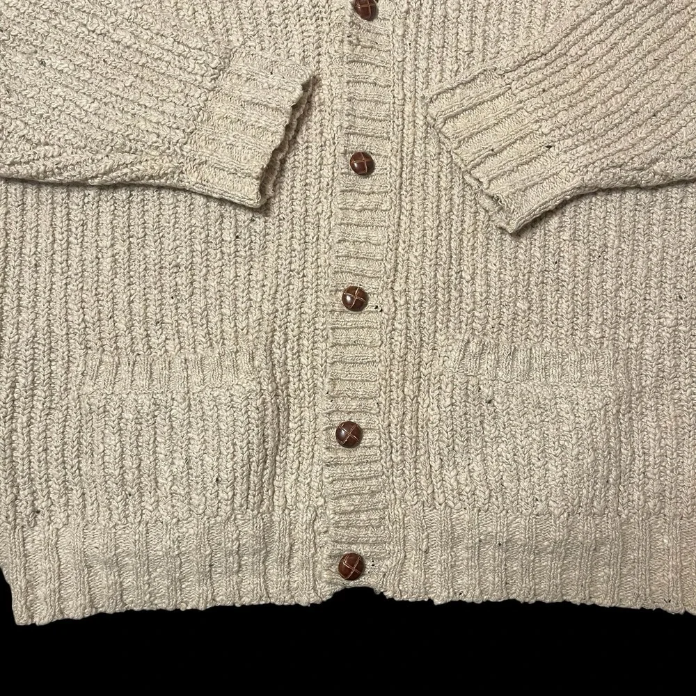 Eddie Bauer Mens XL Beige Chunky Cable Knit Wool Cardigan Sweater Grandpa Cosby‎